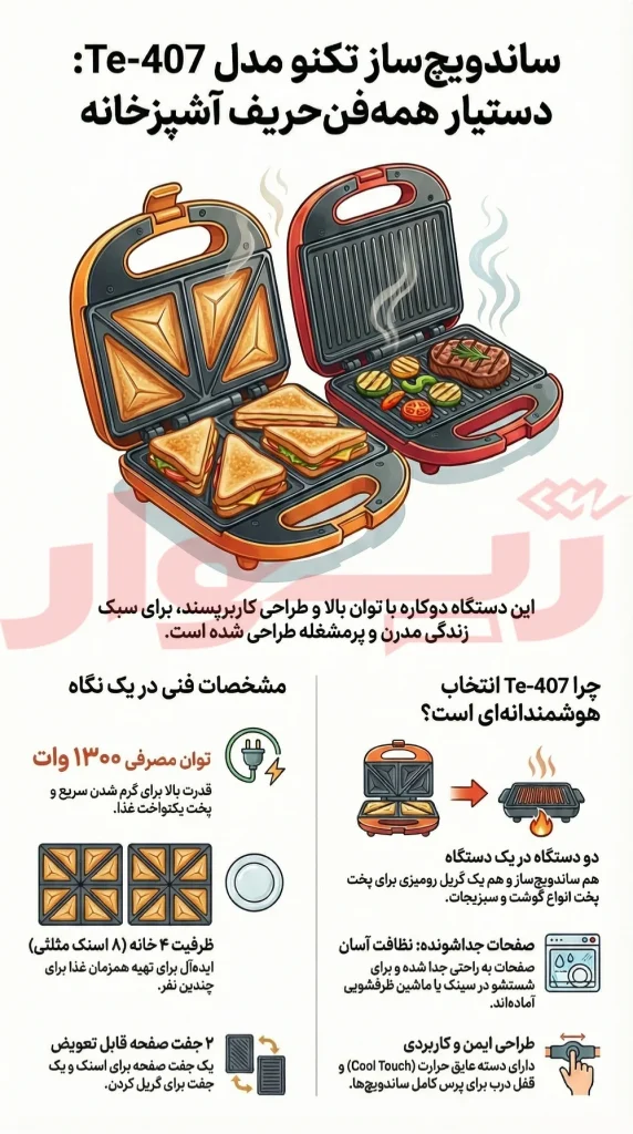 ساندویچ ساز تکنو مدل Te-407